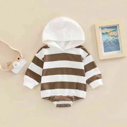 Rompers Autumn Neutral Baby Romper Casual Stripe Print Long Rleeves z kapturem nowonarodzony maluch ubrania bawełniane kombinezony dla niemowląt J220922