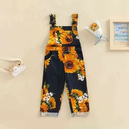 Rompers Girls Jumpsuit Wide Band Sleeveless Sunflower Printed Jarretel Overall Playsuit For Baby Girl Summer Clothes 16Y J220922