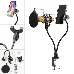 Supporto per microfono 3 in 1 Supporto per morsetto per telefono con microfono Staffa per braccio flessibile per parabrezza Accessori per supporto a 360 gradi