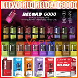 Original Disposable Vape Pod E Cigarette Elfworld Reload 6000 Puffs With Rechargeable 650mAh Battery Prefilled 12ml Cartridge Changeable Pods Pen VS Lowit