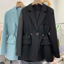 Ternos femininos Escritório Escritório Coloque Candy Collar Women Women Blazer Draw String Coloque Jaqueta de outono 2022 Bolsos casuais Casaco feminino