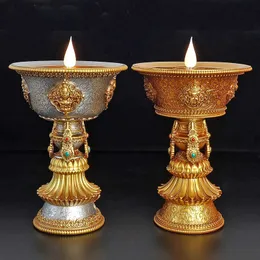 Titulares de vela Recarregável portador tibetano lâmpada de manteiga eletrônica Buddhist peça central led simulou chama home decorativa 220922