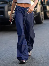 Kvinnors byxor Capris Jacqueline Summer Y2K Blue Cargo Womens Outifit DrawString Baggy Sexig Crop Top och låg midja Wid Leg Pant Set Fashion 220922