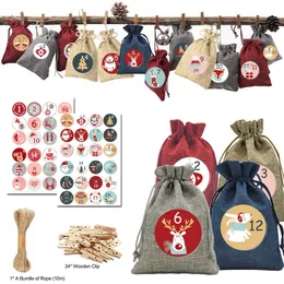 Christmas Advent Calendar Bags Gift DIY Set Paper Stickers New Year Decor New