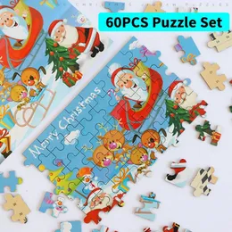 Bulmacalar 60 parça ahşap bulmaca oyuncakları çocuklar için karikatür Noel baba ahşap yapboz ile kutu bebek eğitim oyuncak çocuk Noel hediyesi 220922