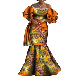 Bintarealwax Off-rushoter Party Dress Dashiki Eleganckie Afryka w stylu Africa Ubranie dla kobiet bez ramiączek sukienki WY8794