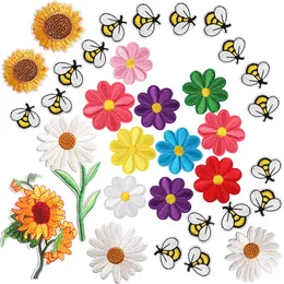 Notions Cute Bee Sunflower Daisy Patch for Clothing Iron on Embroidered Applique Decoration Sewing Patches for Bags Jackets Jeans Clothes DIY Accessories