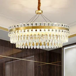 Led Modern Crystal Chandeliers 조명 조명기구 미국 라운드 타원형 샹들리에 유럽 고급 럭셔리 램프 거실 식당 침실 로비 드롭 라이트