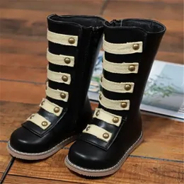 Autumn Winter Children's High Boots Rivets kids Martin Boots Side Zipper Child Girls Princess Leather Shoes