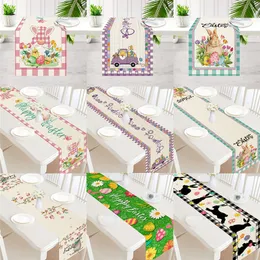 Other Festive Party Supplies Easter Decoration Table Runner Egg Rabbit Printed Flag Dining cloth Happy Decor 220922