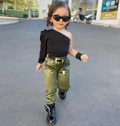 Giyim Setleri Imcute Toddler Çocuk Bebek Moda 2 PCS Kıyafet Kapalı Omuz Uzun Kollu Kazak Üstler Düz Renk Elastik Bel Pantolon 2-7y