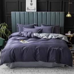 Set di biancheria da letto Copripiumino in lino di cotone egiziano di colore puro europeo Copriletti Jacquard con ricamo piatto aderente