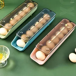 Förvaringsflaskor Automatiska Slide Egg Box Plast Holder Basket Container Dispenser Organiser garderob för kylskök