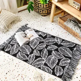 Carpets Home Boho Decor Geometric Patern Tassel Black White Handmade Cotton Linen Macrame Woven Mat Doormat Floor Bath Rug Carpet 60x90