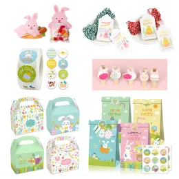 Andra festliga festförsörjningar 1Set påskkakor Bag Candy Package Rabbit Box Sticker Wood Clips Taggar Kids Present Birthday Decorations Home DIY 220922