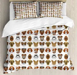 Bedding Sets Dogs Duvet Cover Set Portraits Of With Comical Caricature Design Colorful Funny Canine Faces Husky Decorative 3 Piece Bed