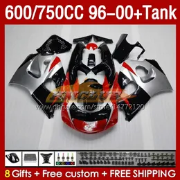 Fairings Tank f￶r Suzuki Srad GSXR 600 750 CC 600cc 750cc 96-00 Body 156no.20 GSXR750 GSXR-600 GSXR600 96 97 98 99 00 GSX-R750 1996 1997 1998 1999 2000 Fairing Red Silvery