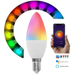 Smart LED Candle Bulb RGB Dimmable WiFi E14 Lâmpada Remote App Control Work com Alexa Google Home