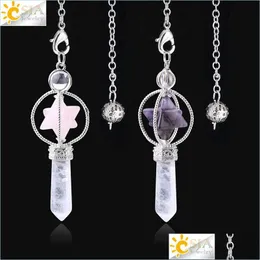 Charms Merkaba Dowsing PenDum Quartz Natural Stone Crystal Pink Reiki Healing Pende Pendant Penders for Radesthesia 1676 V2 Drop Del DH5BP