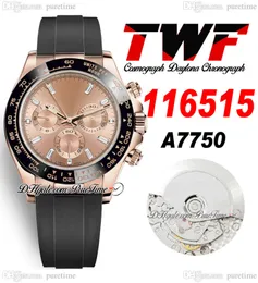 TWF V2 A7750 Montre chronographe automatique pour homme Lunette en céramique or rose Baguette champagne Cadran diamant Caoutchouc Oysterflex Même carte de série Super Edition Puretime B2