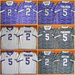 SJ Mens TCU Horned Frogs колледж футбольные майки 5 Ladainian Tomlinson 2 Trevone Boykin University Withped Football Рубашки