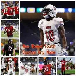 SJ Custom, norte de Illinois Huskies Jersey de futebol da faculdade NIU 56 milhas Baggett 57 Rayshawn Gay 6 CJ Brown 70 Marques Cox Women Youth Stitched