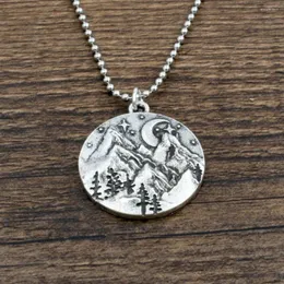 Pendant Necklaces Nature Mountains Pine Tree And Moon Necklace Mens Tiny Wilderness Camping Hiking Forest Charm