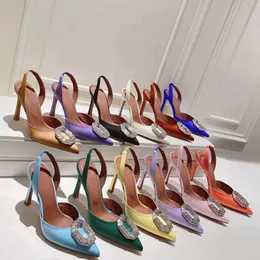 Amina Muaddi Begum Dress Shoes Crystal-Embellished Backle Stain Pumps Shoe Spool Heels Sandals Factory Fackury Designers Evening Slingbacks