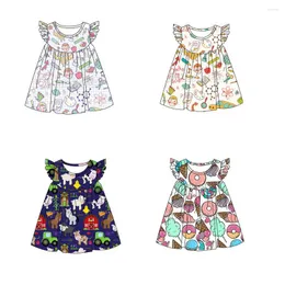 Vestidos de menina vestido princesa para meninas flutter manga desenho animado roupas de bebê leite leite de seda casual verão verão