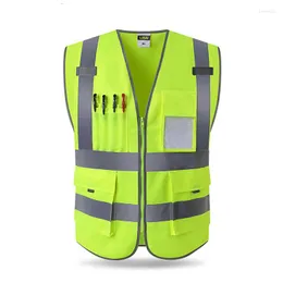 Men's Tank Tops High Visibility Reflective Vest Zipper Front Safety With Strips Construction Workwear