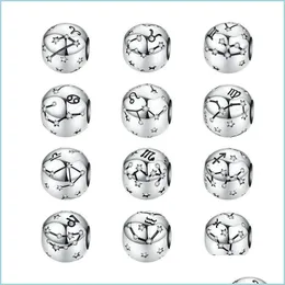 Crimp End Beads Genuine 925 Sterling Sier 12 Constellation Zodiac Round Beads Fit Original M Bracciale Charms Gioielli Drop Delivery 2 Dhucb