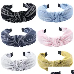 Headbands Headbands Jewelry Leaves Wide Knot Headband Bow Hairband Accessories Head Wrap Hair Bands For Women Party Gift Drop Delivery Dh7Pd