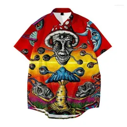 Men's Casual Shirts Men's Men's Alien Short Sleeve Stand Collar Summer Sci-fi Pattern Loose Hawaii Holiday Beach Shirt