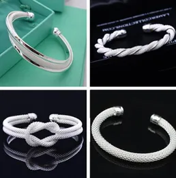 5 styles Silver Plated Mesh Shape Bangle Single Opening Bracelet Shining Women's Copper Cuff Bracelet Fashion Jewelry