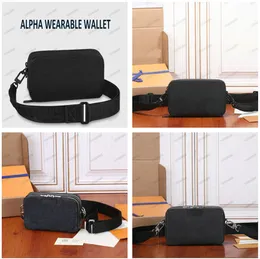 Alpha Wearable Wallet Bolso de hombro Monograms Grained Calf Black Leather Men Designer CorssBody Damier Graphite canvas Flap