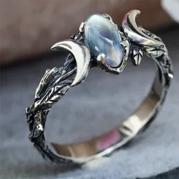 12pcs عتيقة Oval Moonstone Band Rings for Female الزفاف مجوهرات الهدايا