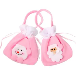 Christmas Pink Drawstring Bag Pink Snowman Snow Santa Clause Bolsa de presente Crian￧as J￳ias de doces escovados Pocket Pocket Jnb15698
