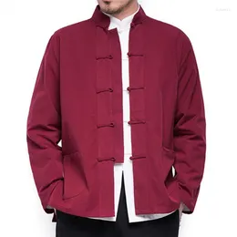 Męskie kurtki męskie 2022 Autumn Chinese Style bawełniany płaszcz lniany luźne Kimono Cardigan Men Solid Kolor Kurtka wierzchnia płaszcza M-5xl
