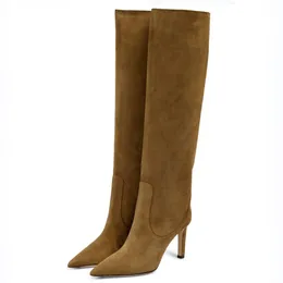 Moda Mulheres Inverno Botas Altas Mavis 85 Feitas De Camurça Bombas Bootes Itália Senhoras Elegantes Dedos Apontados Designer De Luxo Festa De Casamento De Salto Alto Botas Longas Caixa UE 35-43