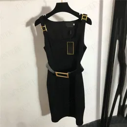 Fashion Sleeveless Vest Dresses With Letter Belt Womens Luxury Party Sling Skirt Designer Brand Ladies Dress Clothing
