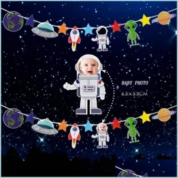 Festdekoration 1pcs barn födelsedag bunting banner spaceman raket söt för barn baby shower skola dekor droppleverans 2021 hem dho0f