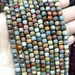 Beads 5mm Faceted Natural Ocean Stone Cube Geometry Gemstones Spacer For Jewelry Making Charm DIY Bracelet Necklace