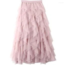 Skirts PEONFLY Beautiful Tutu Tulle Skirt Women Korean Fashion High Waist Pleated Female Sweet Long Maxi