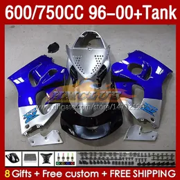 Fairings Tank for Suzuki Srad GSXR 600 750 CC GSXR600 96 97 98 99 00 Body 156no.50 GSXR750 600CC GSXR-600 1996 1997 1998 1999 2000 GSX-R750 750CC 96-00 FAIRNG Blue Silvery