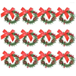 Decorative Flowers Green Artificial Flower Straw-ring Napkin Ring Bow Ssimulation Plants Home Decor 12PCS Mimi Red Berry Pine Cone Garland