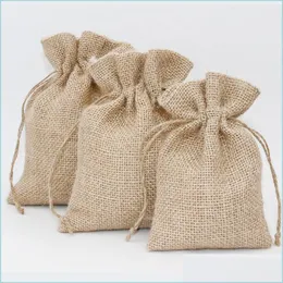 Jewelry Pouches Bags Natural Linen Jewelry Bags Jute Dstring Burlap Sack Ornaments Rings Necklace Bracelet Pouches Different Sizes D Dhhf7
