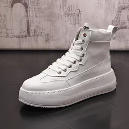 Designers klär bröllopsfest skor mode svart high-top läder sport avslappnad sneakers runda tå tjock botten oxford kör promenad stövlar y27