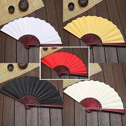 Party Favor Large 33cm Folding Fan Black White Cloth Wooden Hand Fans DIY Craft Art Planting Ornaments Men Outdoor Handfan LT053