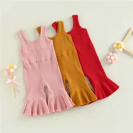 Rompers Fashion 04Y幼児の女の女の子の袖なしジャンプスーツソリッドカラーベルボトムロンパンキッドガールフレアパンツ夏服j220922