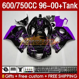 Tank Fairings لـ Suzuki Srad GSXR600 GSXR 750 600 CC 1996-2000 156NO.136 GSXR-600 GSXR750 750CC 1996 1997 1998 1999 2000 GSX-R750 600CC 96 97 99 00 Fairing Purple Flames Flames